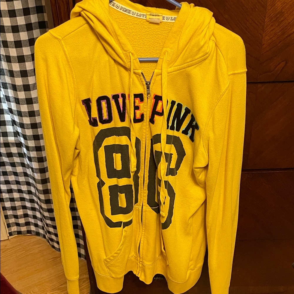 PINK Victoria's Secret Yellow Graphic Hoodie
